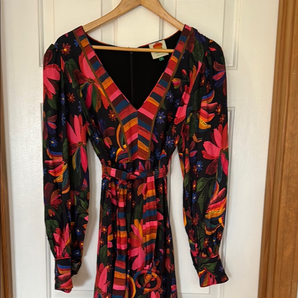 Farm Rio long sleeved floral dress with belted waist